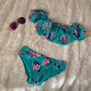 Papaya Off Shoulder Floral Bikini Set